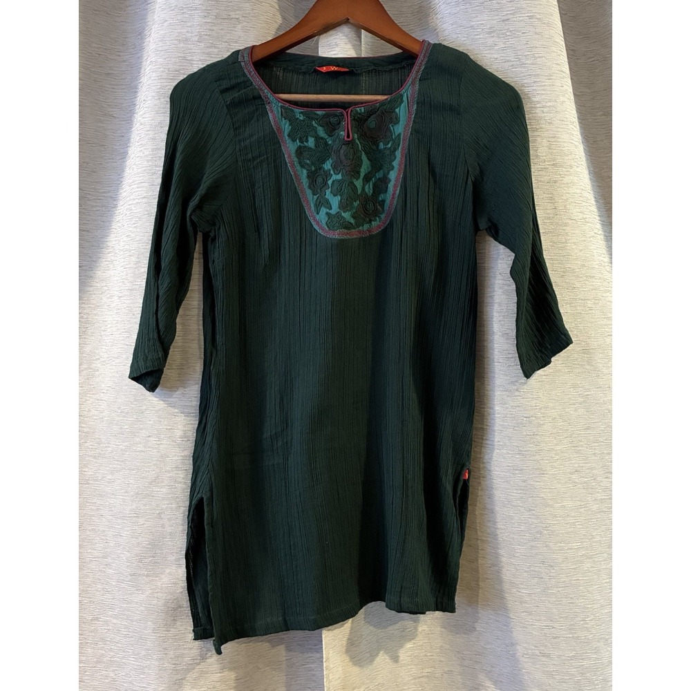 W for Woman Kurta‎ Top Cotton 3/4 Sleeve Dark Green